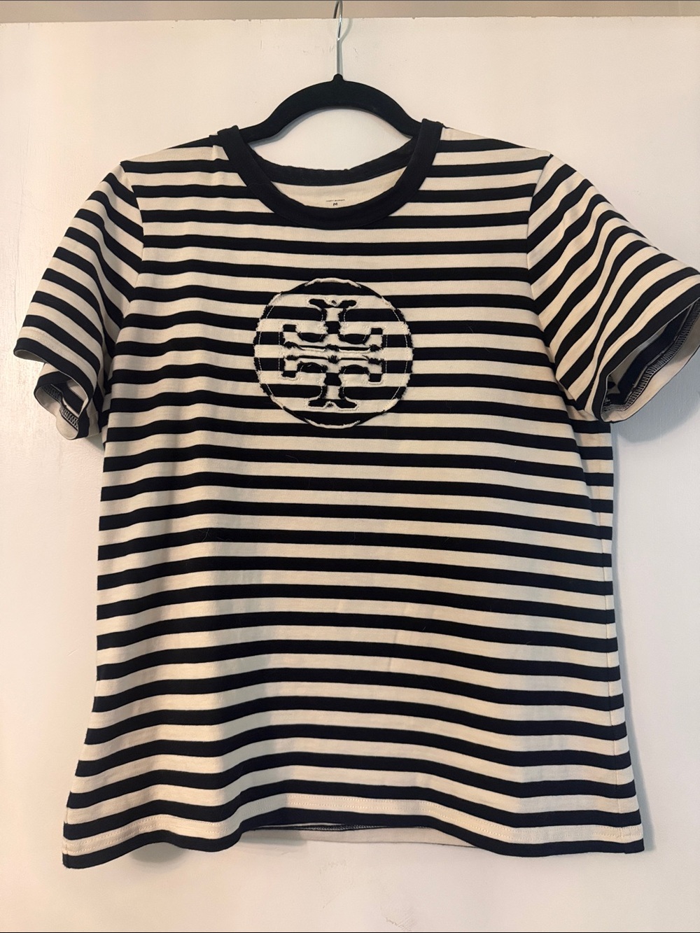 Tory Burch Striped Black & White Logo Tee